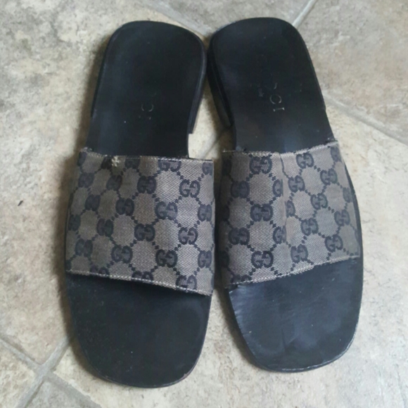 GUCCI Canvas GG Monogram Mens Slide Sandals 6 Beige 745415 | FASHIONPHILE